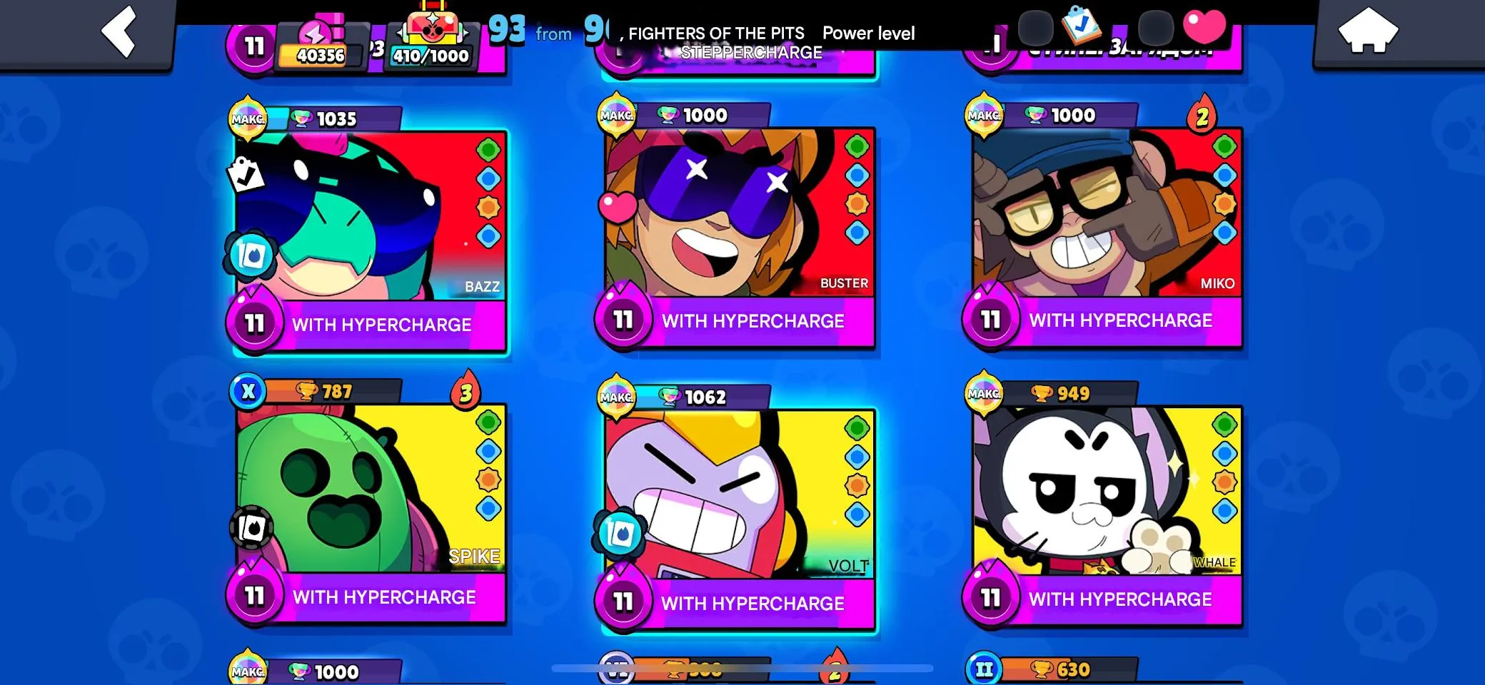 BS1910 40356 Trophies | 93 Brawlers | 20 Hypercharges | Maxed Brawlers Skins |  Catalog Max Power Profile 